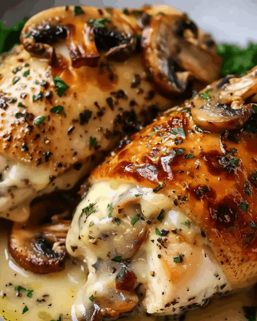 Cheesy Garlic Butter Mushroom Stuffed Chicken