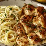 Lemon Garlic Butter Chicken Served with Creamy Parmesan Linguine