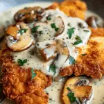 Crispy Golden Chicken with Creamy Parmesan Mushroom Sauce