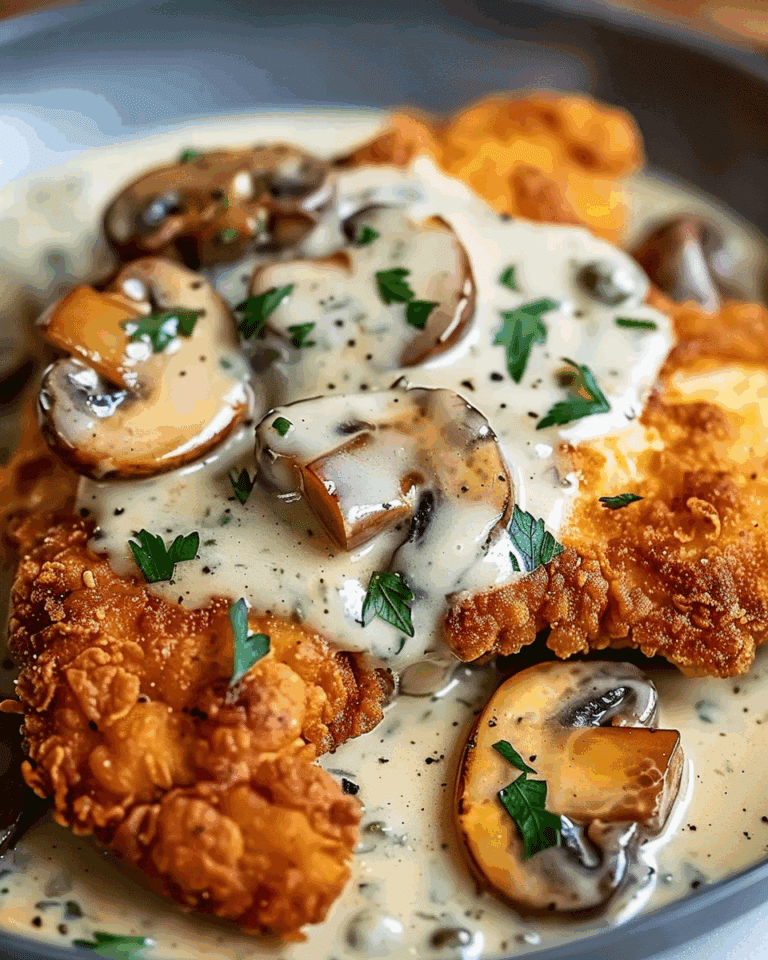 Crispy Golden Chicken with Creamy Parmesan Mushroom Sauce