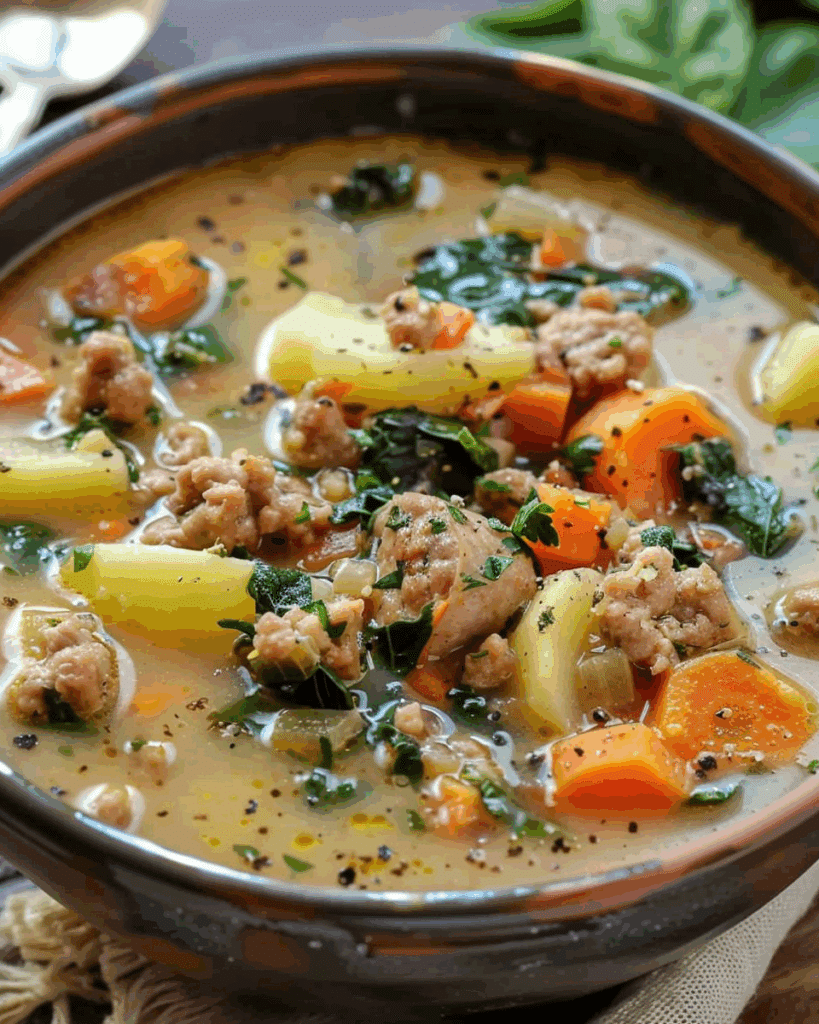 Sausage Potato Soup with Carrots & Spinach