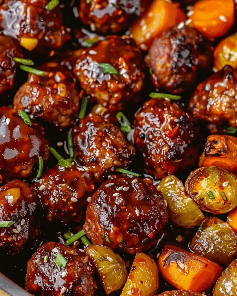 Korean BBQ Meatballs with Roasted Vegetables