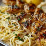 Lemon Garlic Butter Chicken Served with Creamy Parmesan Linguine