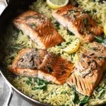 One Skillet Salmon with Lemon Orzo