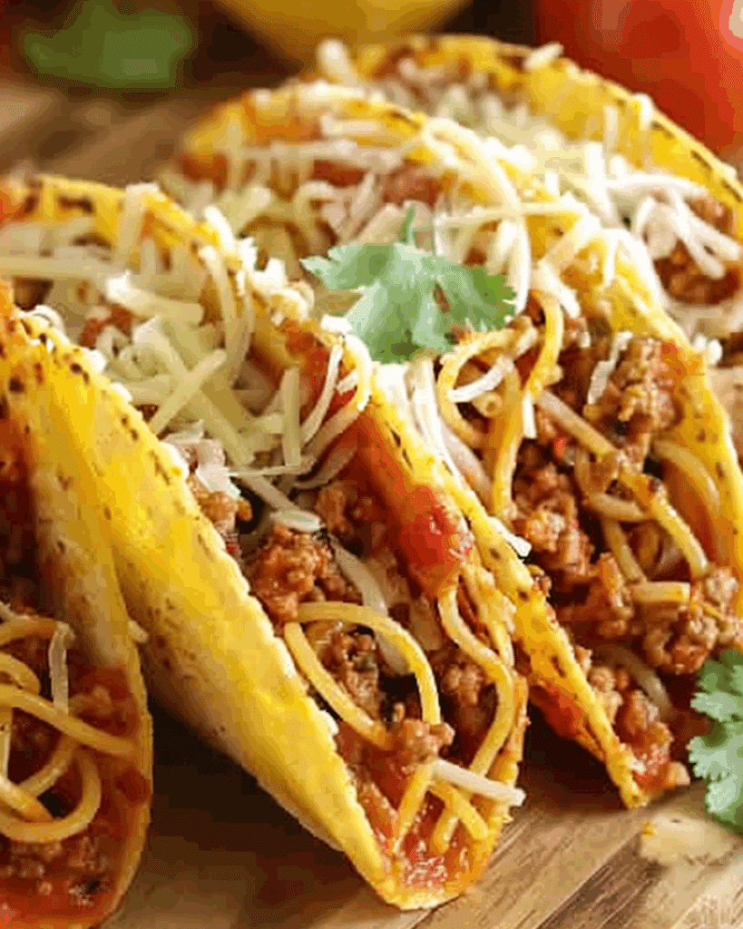 Spaghetti Tacos with Ground Beef