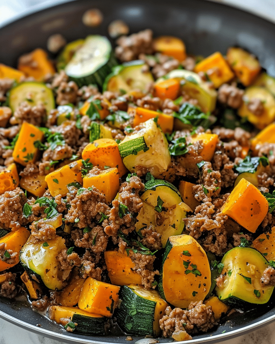 Ground Beef Zucchini Sweet Potato Skillet