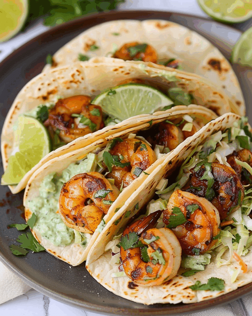 Cilantro Lime Shrimp Tacos with Creamy Slaw