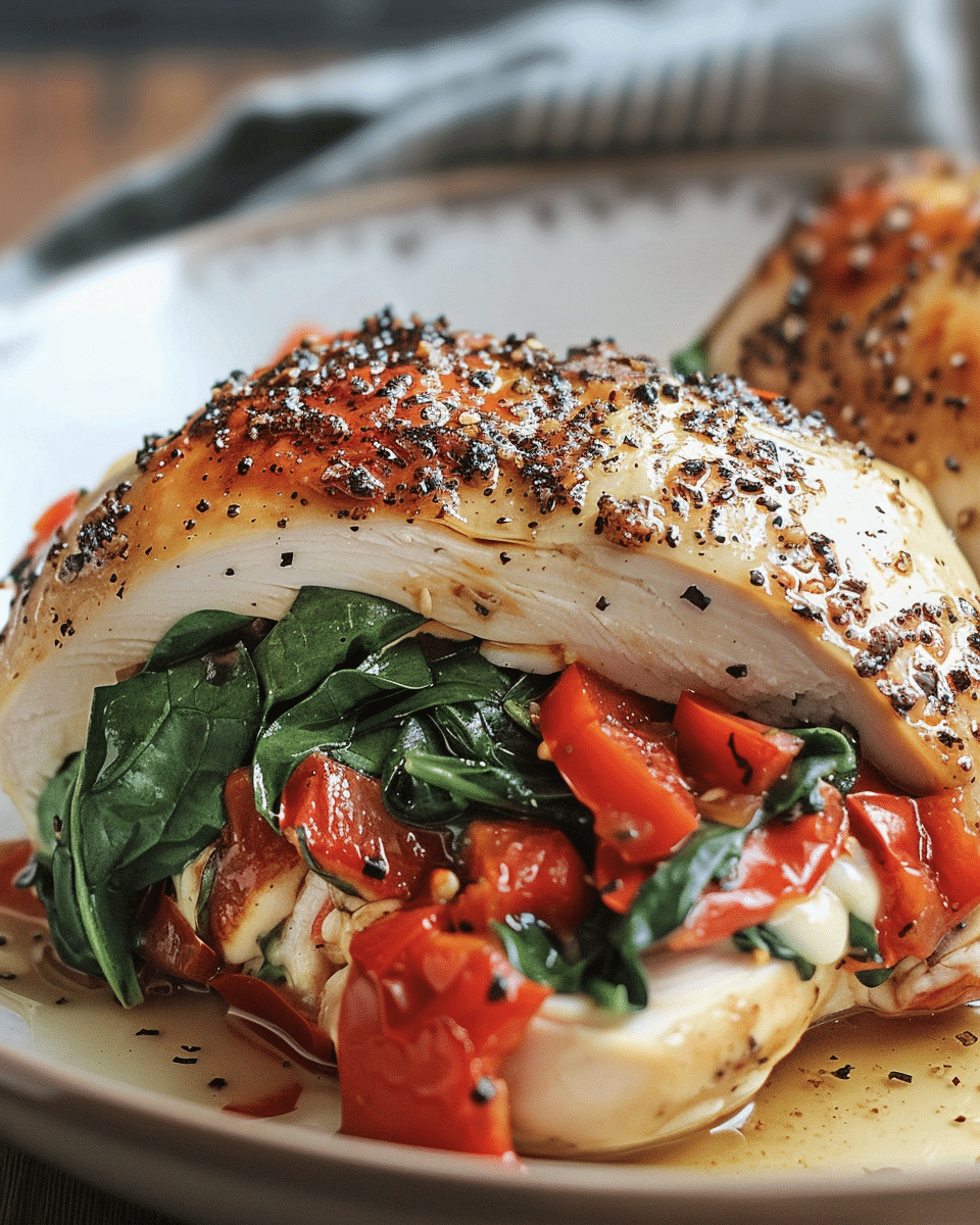 Savory Stuffed Chicken with Roasted Red Peppers, Spinach, and Mozzarella