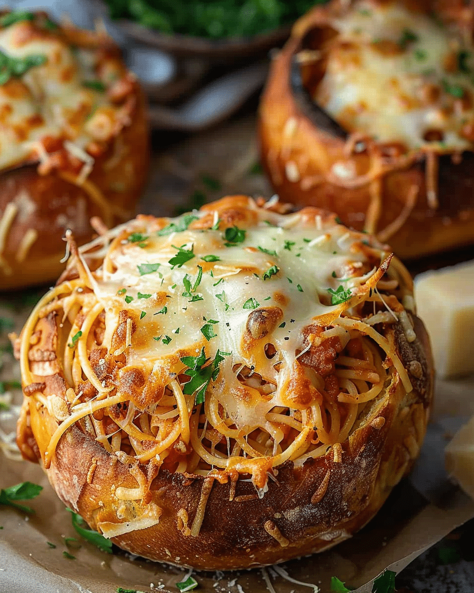 Spaghetti Garlic Bread Bowls