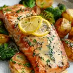 Lemon Butter Salmon with Crispy Potatoes and Broccoli