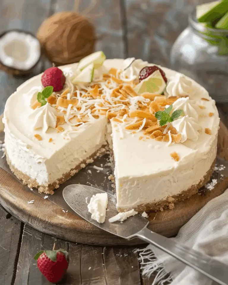No-Bake Coconut Cheesecake: Creamy, Sweet, and Perfectly Tropical