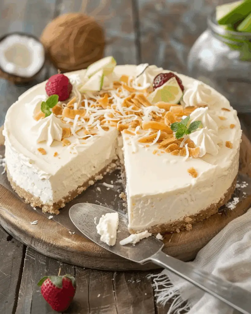 No-Bake Coconut Cheesecake: Creamy, Sweet, and Perfectly Tropical