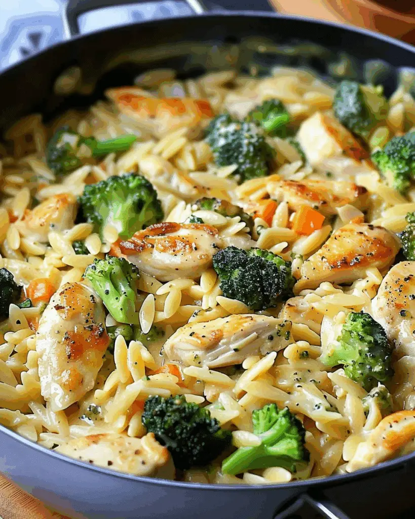 One Pot Cheesy Chicken and Broccoli Orzo