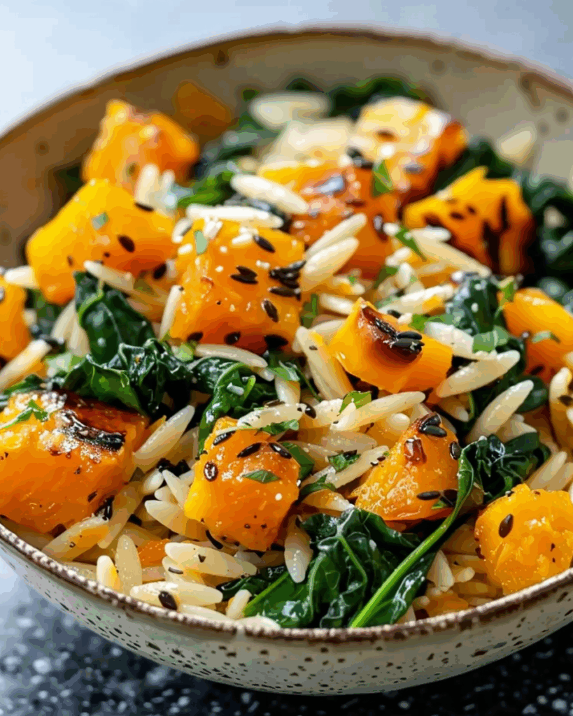 Orzo with Roasted Butternut Squash and Spinach