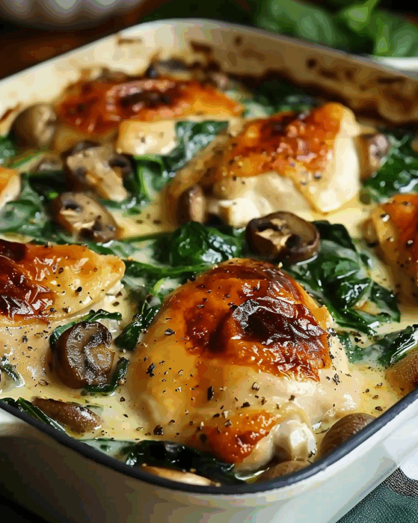 Baked Chicken with Spinach and Mushrooms in a Low‑Carb Oven Dish