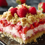 Cream Cheese Strawberry Sheet Cake with Crumble Topping