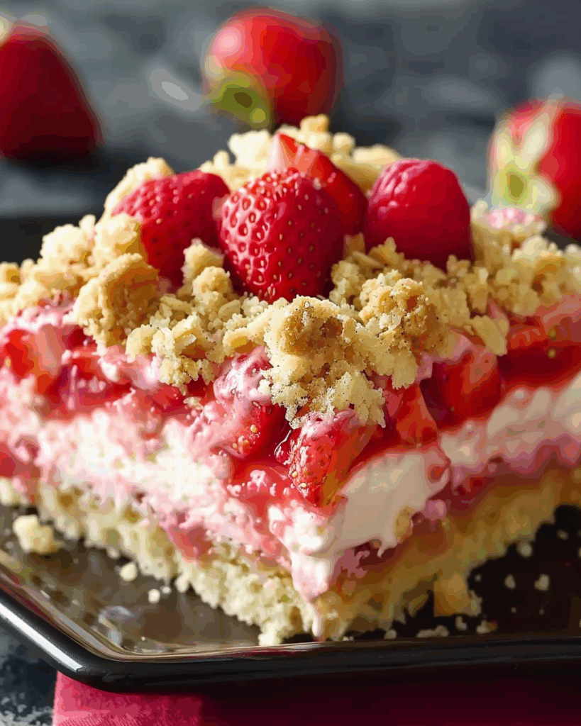 Cream Cheese Strawberry Sheet Cake with Crumble Topping