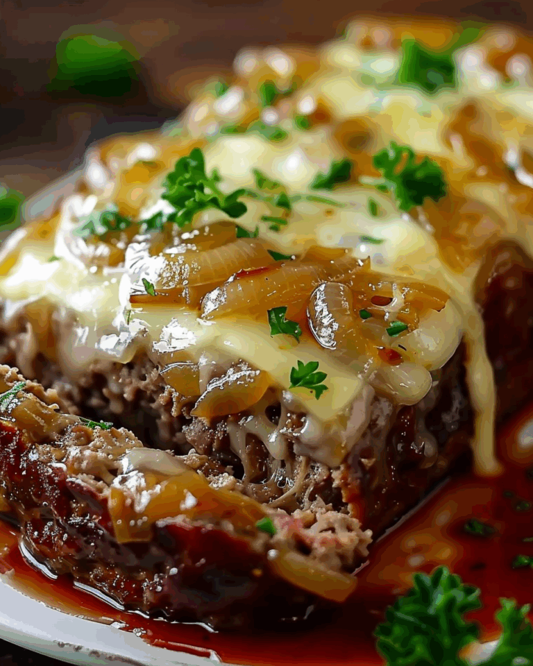 Crockpot Meatloaf with Savory Onion and Swiss Melt