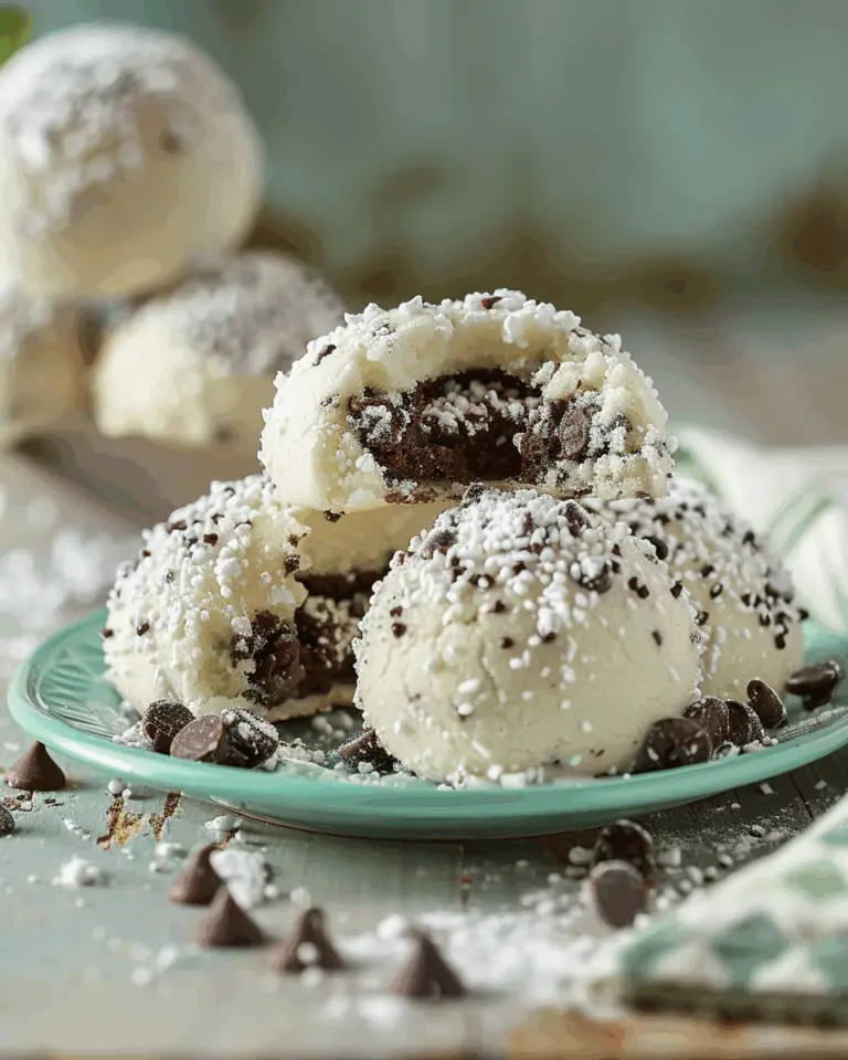 Mint Chocolate Chip Snowball Cookies