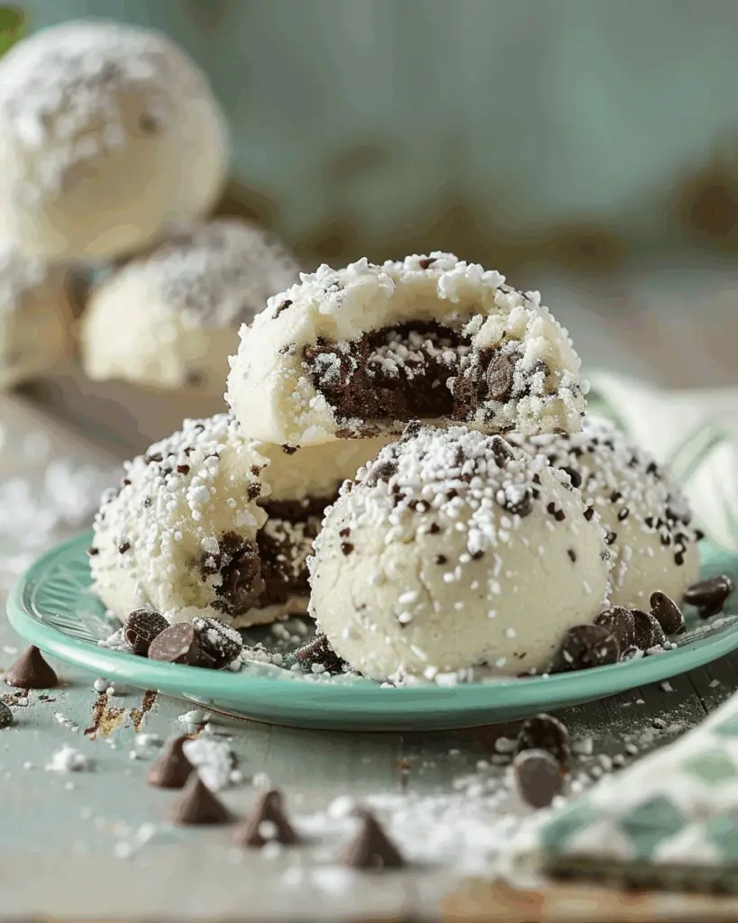 Mint Chocolate Chip Snowball Cookies