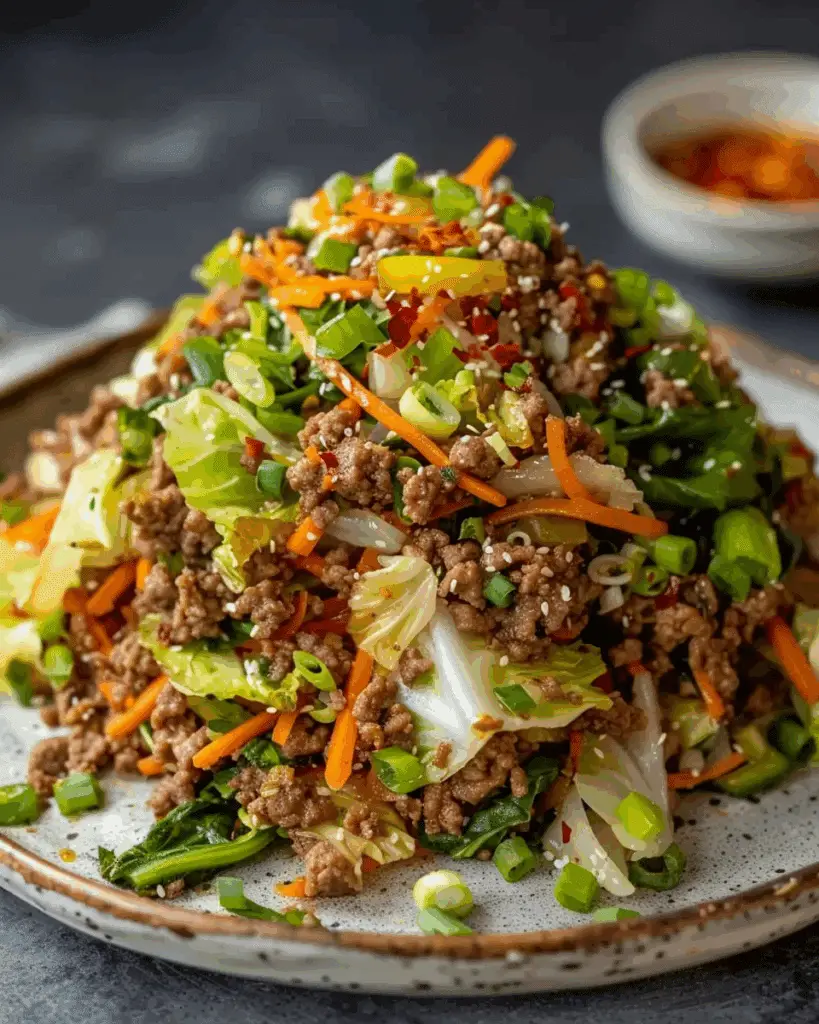 Healthy Chinese Ground Beef & Cabbage Stir Fry Stack