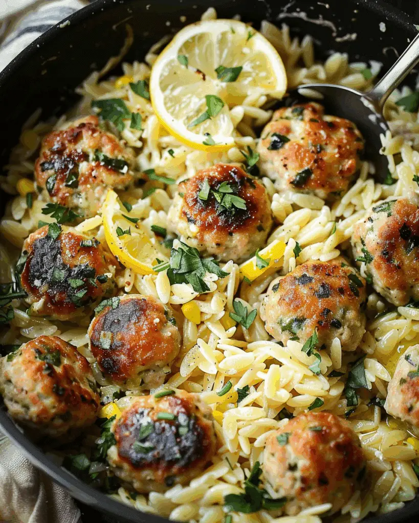 Chicken Piccata Meatballs with Orzo