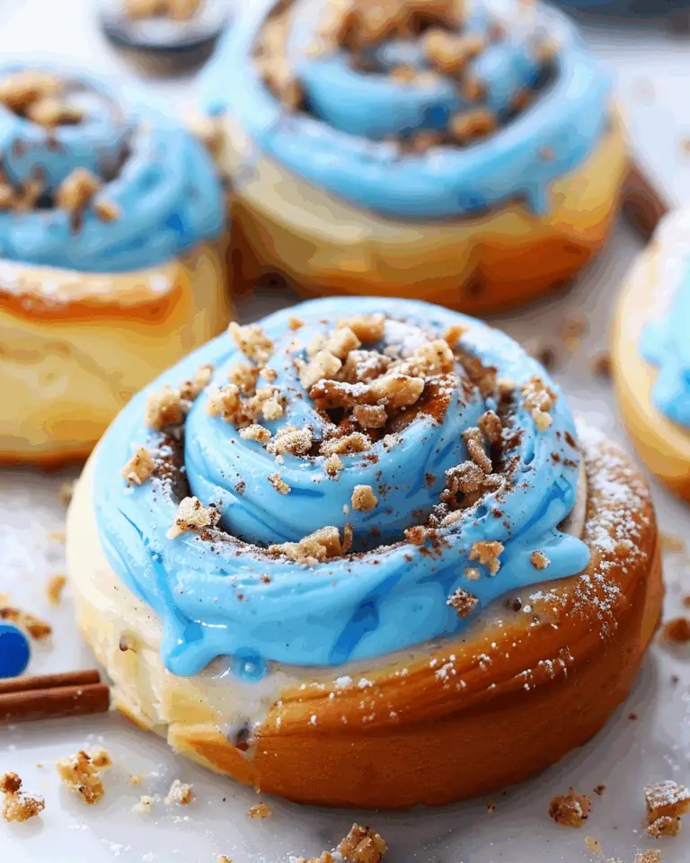 Cookie Monster Cinnamon Rolls: Blue Dough, Cookie Crumbles, and Creamy Sweetness