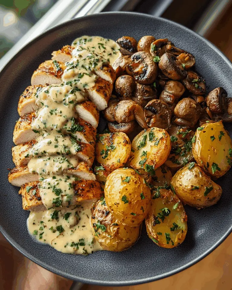 Chestnut Garlic Greek Chicken Alfredo with Sage Potatoes & Mushroom Basil Pesto Cream