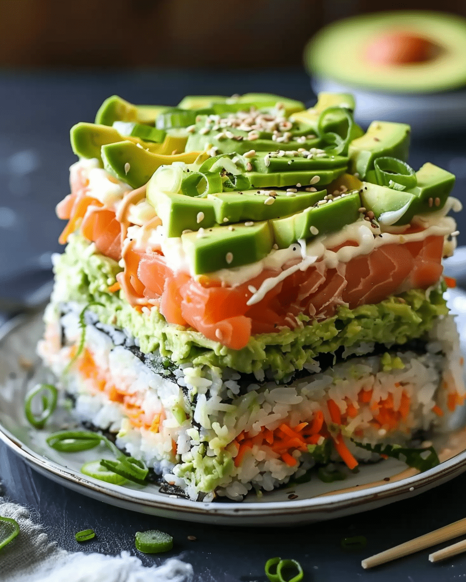 Avocado Layered Sushi Cake