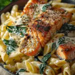 Tuscan Salmon with Creamy Garlic Alfredo Penne