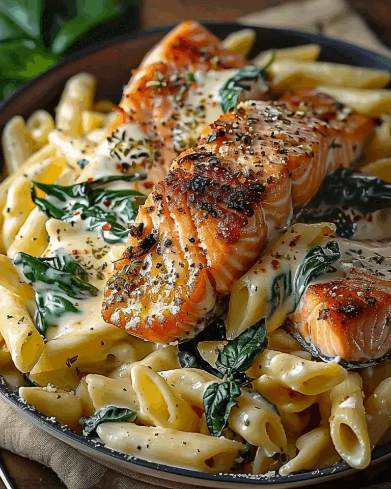 Tuscan Salmon with Creamy Garlic Alfredo Penne