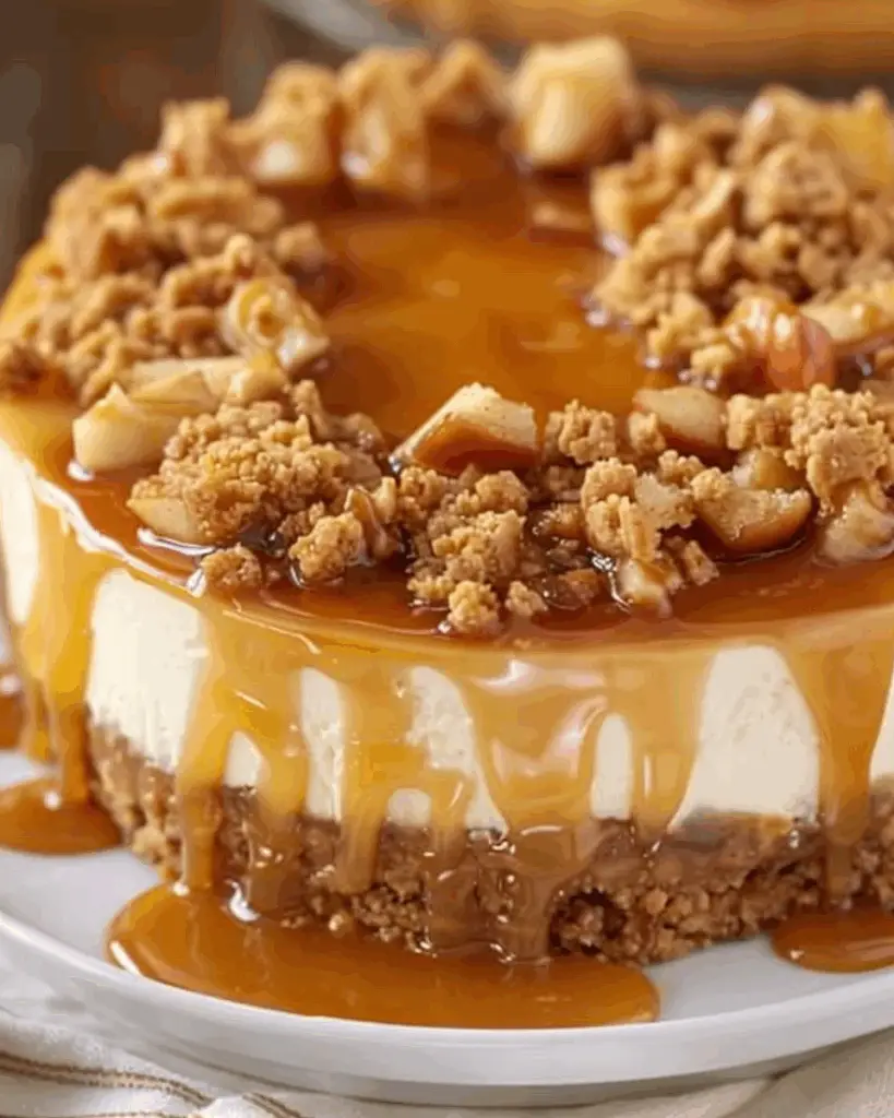 Apple Crisp Cheesecake with Caramel Crunch