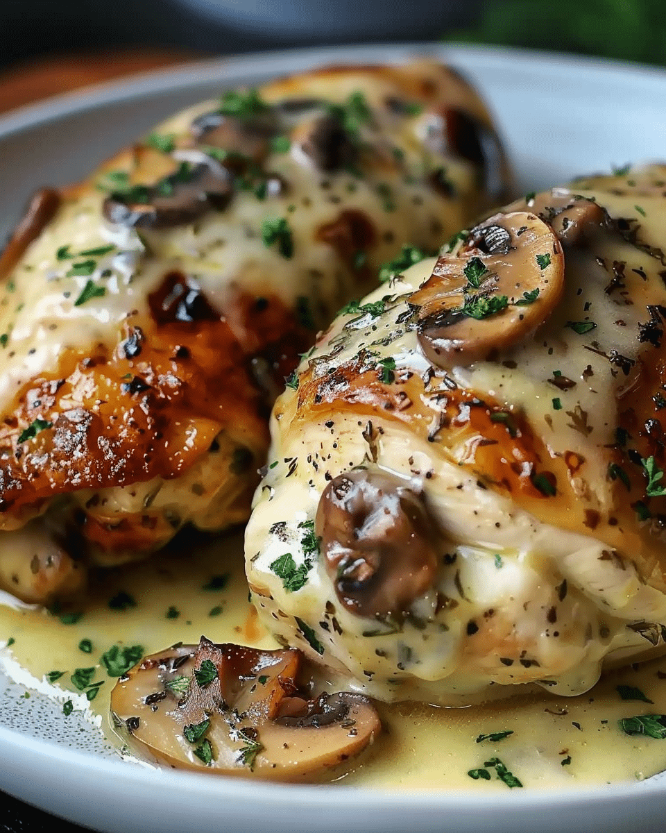 Best Cheesy Garlic Butter Mushroom Stuffed Chicken