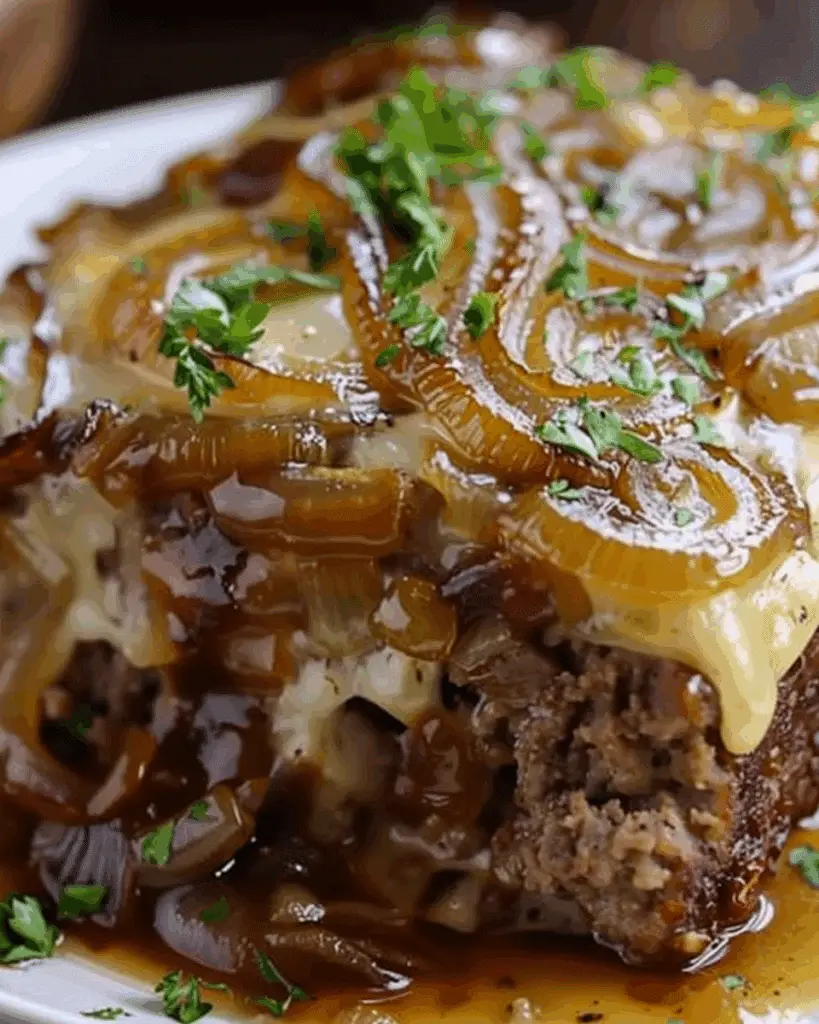 French Onion Meatloaf with Melted Swiss Cheese