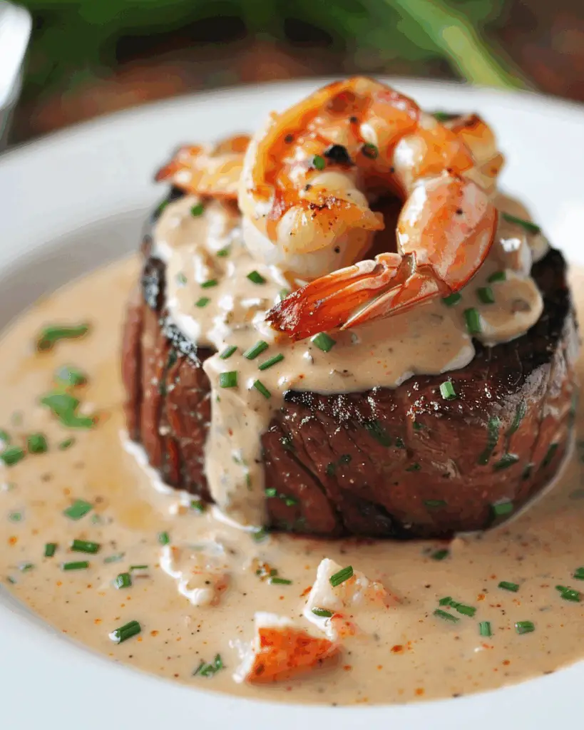 Filet Mignon with Shrimp and Lobster Cream Sauce