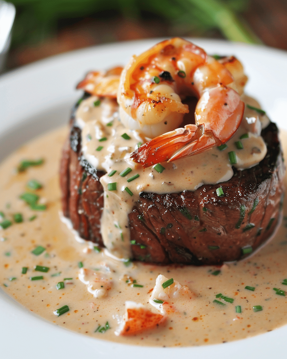 Filet Mignon with Shrimp and Lobster Cream Sauce
