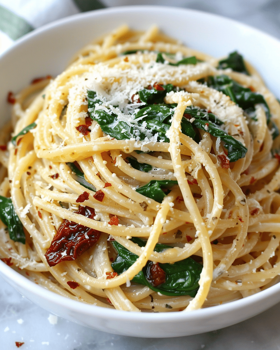 Spaghetti & Spinach with Sun-Dried Tomato Cream Sauce