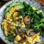 Scrambled Eggs with Sautéed Veggies and Avocado
