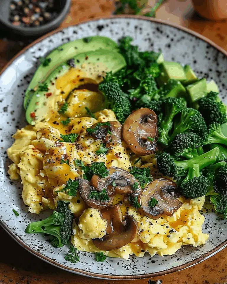 Scrambled Eggs with Sautéed Veggies and Avocado