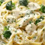 Creamy Garlic Chicken Alfredo with Broccoli & Fettuccine