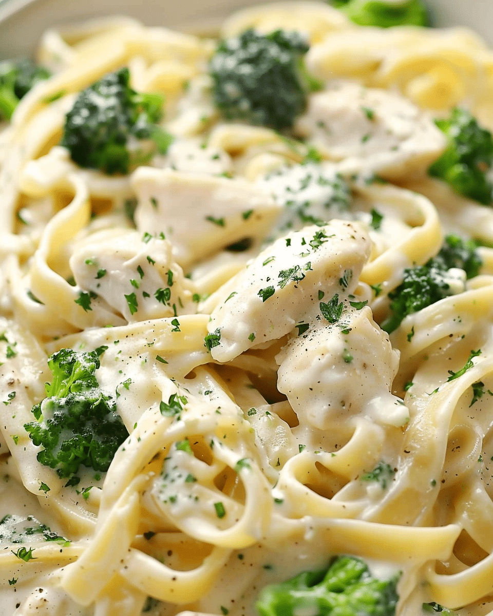 Creamy Garlic Chicken Alfredo with Broccoli & Fettuccine