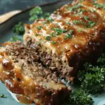 Crockpot French Onion Meatloaf with Melted Swiss Cheese