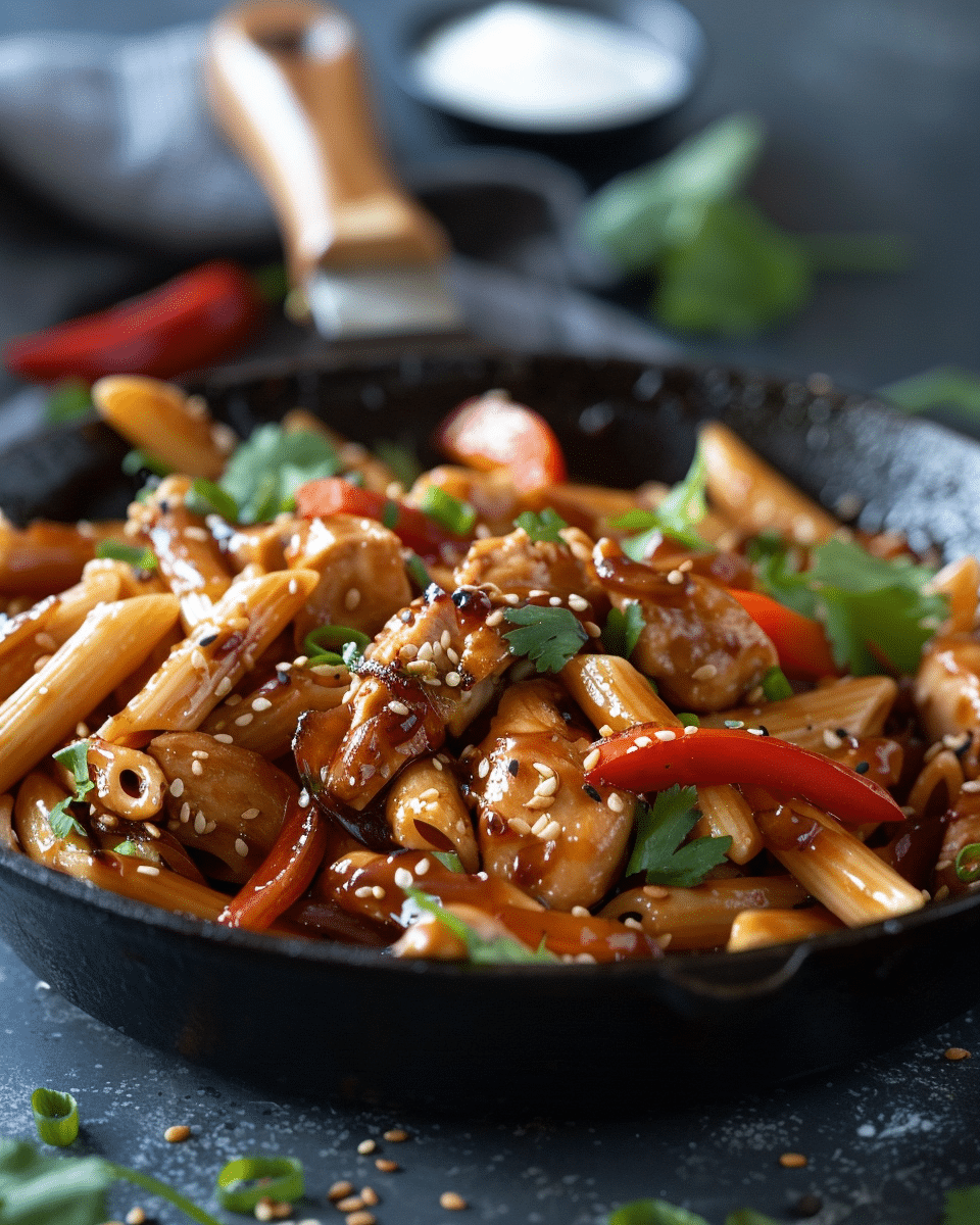Sticky Honey Soy Chicken Penne Skillet