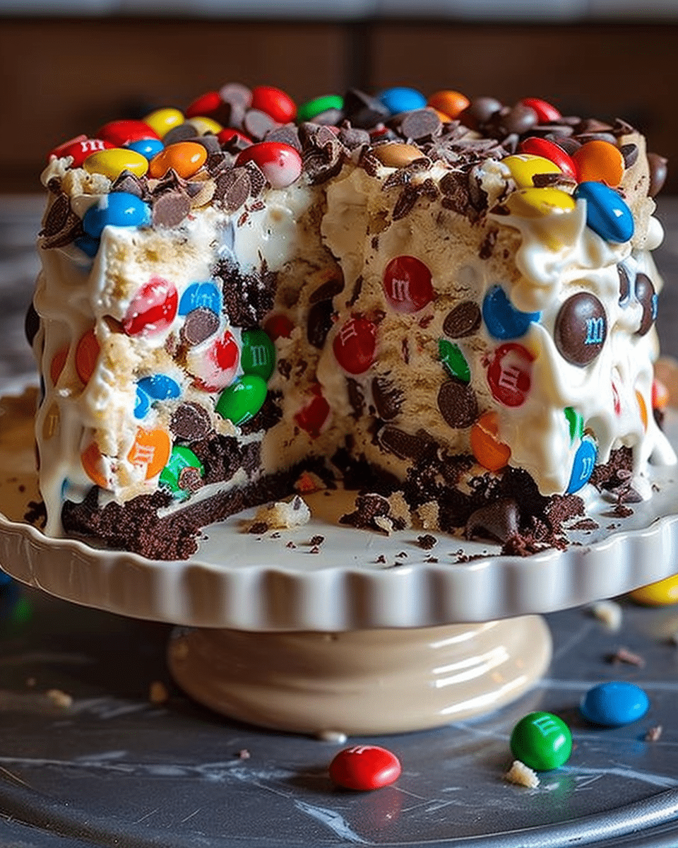 Chocolate M&M's and Chip Cookie Dough Ice Cream Cake