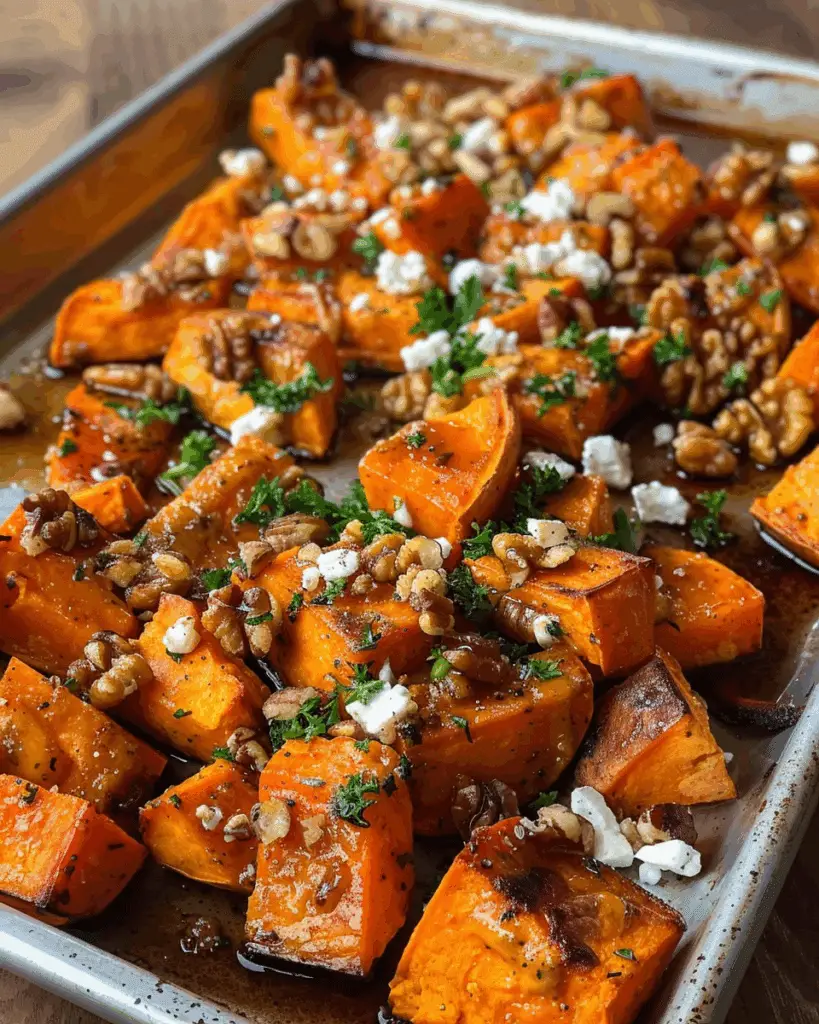 Caramelized Sweet Potatoes with Maple, Feta & Crunchy Walnuts