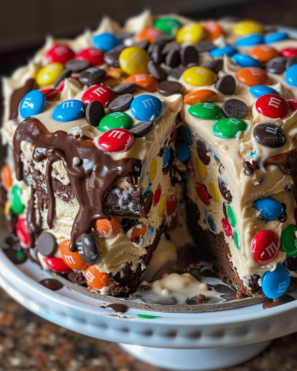 Chocolate M&M's and Chip Cookie Dough Ice Cream Cake