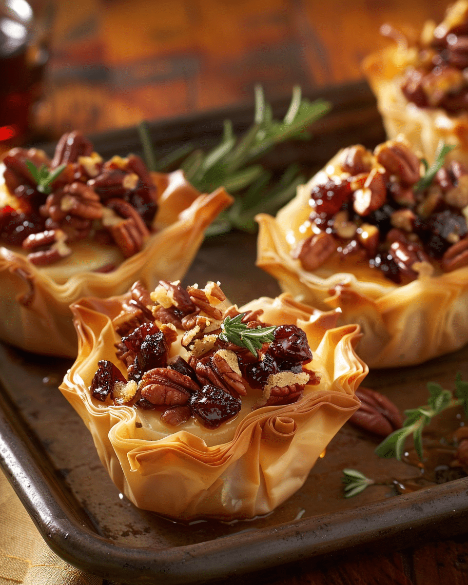 Cranberry, Pecan & Brie Phyllo Cups