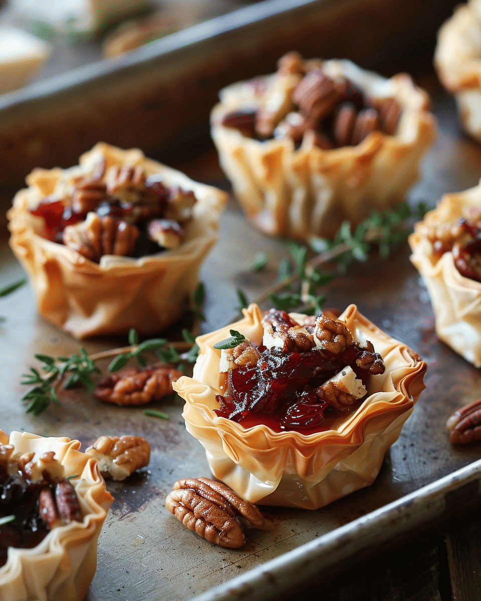 Cranberry, Pecan & Brie Phyllo Cups