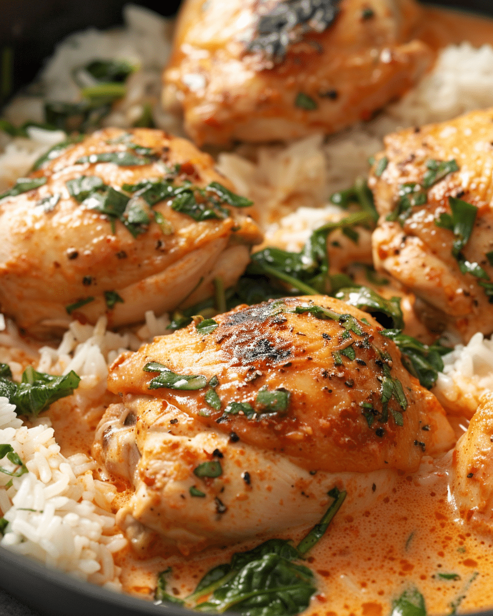 Rustic Paprika Chicken in Cream Sauce with Basil-Scented Buttered Rice