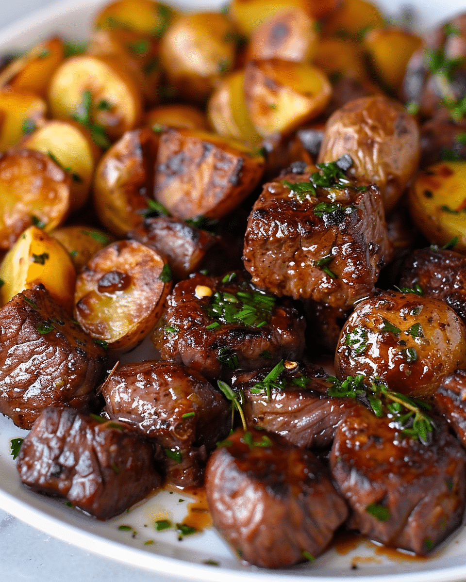 Garlic Butter Steak Bites and Potatoes